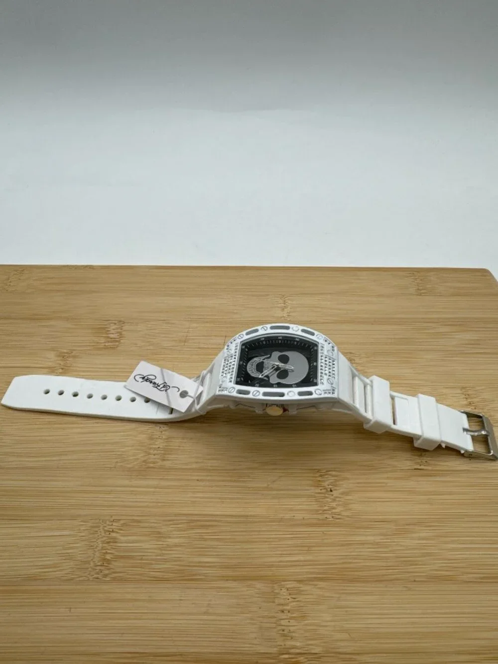 Ed Hardy White Skull Dial Watch Crystal Bezel White Silicone Strap